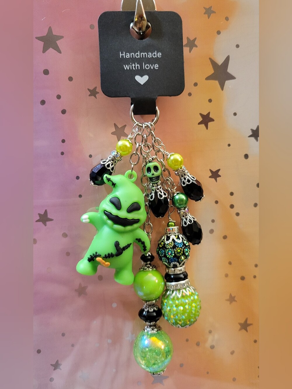 Handmade Green & Black Charm Keychain Halloween